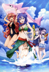  10s 4girls absurdres ahoge alternate_costume armpits arms_up barefoot between_breasts bikini bikini_skirt black_one-piece_swimsuit blue_hair blue_one-piece_swimsuit body_blush book bow braid breasts casual_one-piece_swimsuit chain_chronicle choker cleavage clenched_hand clothing_cutout cloud copyright_request covered_navel day earrings feet foreshortening frilled_bikini frills front-tie_bikini_top front-tie_top frown gem green_bikini hair_bun hair_ornament hair_over_shoulder hairband happy highres hip_bones holding holding_book hood horns inflatable_toy jewelry jumping katou_hiromi legs light_purple_hair light_rays light_smile long_hair multiple_girls name_tag navel navel_cutout neck_ring nimpha_(chain_chronicle) non-web_source nyantype ocean official_art one-piece_swimsuit open_mouth outdoors pale_skin phoena_(chain_chronicle) ponytail purple_eyes red_eyes red_hair sarong scan school_swimsuit scrunchie shark side_bun sidelocks silver_hair single_hair_bun single_side_bun sky small_breasts smile soles sparkle splashing strap strap_between_breasts sunbeam sunlight swimsuit tankini toes toka_(chain_chronicle) transparent twintails very_long_hair wading water water_gun wavy_hair yellow_eyes yuni_(chain_chronicle)  rating:Questionable score:15 user:spiderfan