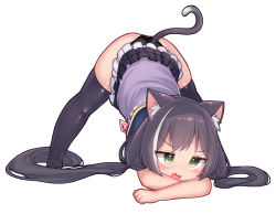 1girl aged_down animal_ear_fluff animal_ears arm_rest ass black_hair black_panties blush cat_ears cat_girl cat_tail dress fang flexible frilled_dress frills full_body gem green_eyes hands_on_ground jack-o&#039;_challenge karyl_(princess_connect!) low_twintails meme mochikushi multicolored_hair panties princess_connect! simple_background sleeveless sleeveless_dress solo spread_legs streaked_hair stretching tail tail_raised thighhighs top-down_bottom-up twintails underwear white_background white_hair rating:Sensitive score:291 user:danbooru