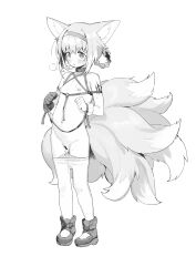  1girl absurdres animal_ear_fluff animal_ears arknights asymmetrical_gloves bar_censor bdsm blush bondage bound bound_wrists censored character_request chest_harness clothes_pull collar copyright_request djheycha fox_ears fox_girl fox_tail gloves hair_rings hairband harness highres loli long_hair mismatched_gloves multiple_tails navel nipples open_mouth panties panty_pull pantyhose pantyhose_pull pussy pussy_juice restrained solo standing suzuran_(arknights) tail underwear 