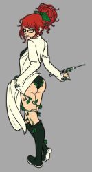  1girl artist_request batman_(series) boots dc_comics full_body glasses green_eyes green_footwear lab_coat plant poison_ivy red_hair scientist shoes syringe tagme vines  rating:Sensitive score:35 user:killycibo
