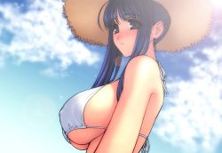  1girl bikini blush breasts hat huge_breasts magaki_ryouta ryohta_magaki solo sun_hat swimsuit underboob  rating:Sensitive score:51 user:danbooru