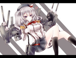  10s 1girl breasts female_focus hat kantai_collection kashima_(kancolle) large_breasts long_hair military military_uniform miniskirt silver_hair skirt smile solo syarute turret twintails uniform 