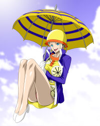 1girl ass bare_shoulders blonde_hair blue_eyes breasts cloche_hat dress earrings feet female_focus hat highres jewelry large_breasts legs lemon_print looking_at_viewer miss_valentine nel-zel_formula one_piece panties pillow shoes short_hair simple_background sitting sleeveless smile solo source_request thighs underwear upskirt