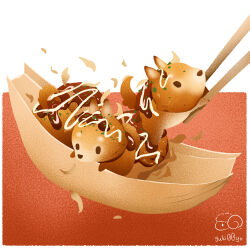  animal-themed_food artist_logo artist_name chopsticks dog food food_focus highres no_humans original sauce takoyaki yuki00yo 