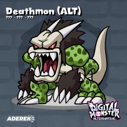 bandages c&#039;mon_digimon:_the_capering_monster_bun claws deathmon_(c&#039;mon_digimon) digimon digimon_(creature) open_mouth red_eyes sharp_teeth tail teeth