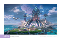  border building cloud commentary english_commentary flying highres island making-of_available moon no_humans ocean original planet scenery science_fiction sky spacecraft white_border yang_niangniang 