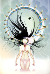 1girl black_hair blood breasts bug butterfly chester_ocampo bug medium_breasts nude oroboros ouroboros solo surreal tattoo rating:Questionable score:14 user:danbooru