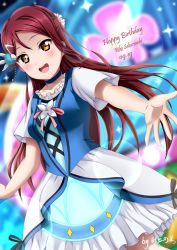  1girl artist_name birthday breasts character_name check_commentary choker collarbone commentary_request dated english_text hair_ornament happy_birthday highres long_hair love_live! love_live!_sunshine!! red_hair sakurauchi_riko short_sleeves small_breasts solo water_blue_new_world xiaoxin041590 yellow_eyes  rating:Sensitive score:3 user:danbooru