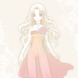  1girl aerith_gainsborough alternate_costume bare_shoulders breasts brown_hair choker dress dress_flower final_fantasy final_fantasy_vii green_eyes hair_undone jewelry long_hair looking_at_viewer medium_breasts necklace poyon red_dress see-through see-through_dress see-through_silhouette sidelocks smile solo square_enix strapless strapless_dress underboob upper_body wavy_hair 