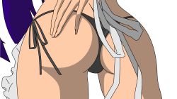  1girl absurdres apron ass black_panties busujima_saeko cameltoe from_behind head_out_of_frame highres highschool_of_the_dead long_hair lower_body panties purple_hair solo thigh_gap thong underwear vector_trace  rating:Questionable score:39 user:teosama