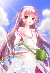 1girl :d alternate_hairstyle blurry day depth_of_field elbow_gloves gloves holding long_hair looking_at_viewer miyato000 official_alternate_costume open_mouth purple_eyes purple_hair rainbow sky smile solo sophie_(tales) tales_of_(series) tales_of_graces very_long_hair watering_can white_gloves rating:Sensitive score:5 user:danbooru