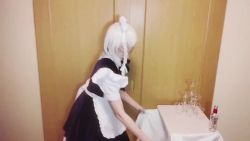  1girl animated apron black_dress bottle braid cosplay cosplay_photo door dress from_side indoors izayoi_sakuya izayoi_sakuya_(cosplay) maid maid_headdress photo_(medium) solo sound table table_cloth touhou twin_braids video waist_apron video white_apron white_hair yamatakae  rating:Sensitive score:60 user:redtails