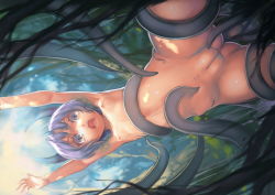 1girl armpits arms_up bad_id bad_pixiv_id breasts cleft_of_venus clitoris dragon_girl dutch_angle fangs fat_mons female_focus flat_chest highres hip_bones horns imminent_rape loli looking_at_viewer nipples nude observerz open_mouth original purple_hair pussy scales sideways slit_pupils small_breasts solo tattoo tentacles uncensored rating:Explicit score:190 user:danbooru