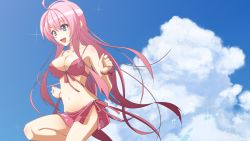  bikini highres megurine_luka pink_hair pink_one-piece_swimsuit sky swimsuit vocaloid  rating:Sensitive score:14 user:freaky