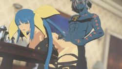  1boy 1girl 3d abs animated blue_hair blue_skin bouncing_breasts breasts cheating_(relationship) clothed_sex colored_skin commission dizzy_(guilty_gear) from_behind grey_hair guilty_gear guilty_gear_strive guilty_gear_xrd happy_chaos hetero indoors interior large_breasts long_hair looping_animation muscular muscular_male netorare orange_eyes rape rouge_nine rougenine sex sex_from_behind slapping_ass spanking thick_thighs thigh_strap thighs twintails very_long_hair video wide_hips x-shaped_eyewear  rating:Explicit score:83 user:amaneratsu