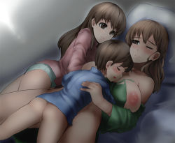 1boy 2girls abubu age_difference breasts brown_hair large_breasts mother_and_daughter mother_and_son multiple_girls shota smile vaginal rating:Explicit score:270 user:Manwe