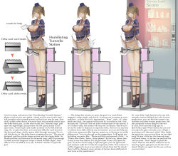  1girl absurdres arms_behind_back bare_legs bdsm bondage bound box_tie breasts brown_eyes brown_hair closed_eyes clothes_lift disembodied_limb english_text engrish_text full_body high_heels high_ponytail highres human_furniture lamb_(artist) large_breasts legs_together looking_at_viewer male_hand matching_hair/eyes miniskirt multiple_views nipples no_bra one_eye_closed panties ponytail public_indecency pussy_juice pussy_juice_trail ranguage rope shoes short_hair simple_background skirt skirt_lift straddling text_focus tiptoes underwear white_background white_panties wooden_horse  rating:Explicit score:147 user:surveyork