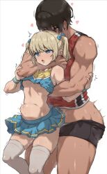  1futa 1girl asphyxiation blonde_hair blue_eyes breasts brown_hair dark-skinned_female dark_skin futa_with_female futanari gym_uniform height_difference highres implied_futanari kei_(m_k) large_breasts m_k open_mouth original red_eyes rika_(m_k) sex sex_from_behind short_hair simple_background size_difference standing stomach_bulge strangling sweat tall tall_female tan tomboy twintails  rating:Explicit score:44 user:danbooru