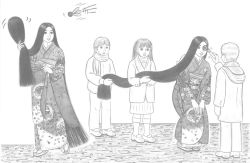  drawing_on_another&#039;s_face japanese_clothes kimono long_hair monochrome tagme very_long_hair  rating:Questionable score:0 user:theredzone2010