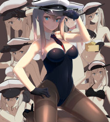  10s 1girl absurdres alternate_costume bare_shoulders bikini black_bra black_gloves black_panties black_pantyhose blonde_hair blue_eyes blush bra breasts cleavage collage detached_collar eight_tohyama gloves graf_zeppelin_(kancolle) hand_on_headwear hand_on_own_hip hat highres kantai_collection large_breasts leotard long_hair looking_at_viewer military_hat multiple_views necktie panties pantyhose playboy_bunny rabbit_tail setsubun shadow signature simple_background solo_focus swimsuit tail thighband_pantyhose twintails underwear white_bra white_panties  rating:Sensitive score:28 user:danbooru