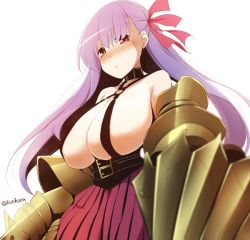 10s 1girl bare_shoulders blush breasts claws fate/extra fate/extra_ccc fate_(series) hair_ribbon huge_breasts kurikara long_hair looking_at_viewer passionlip_(fate) purple_hair red_eyes revealing_clothes ribbon solo twitter_username upper_body white_background rating:Sensitive score:19 user:danbooru