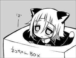  1other ambiguous_gender animal_ears animated animated_gif blush box cat_ears cat_tail closed_eyes crona_(soul_eater) grey_background hammer happy in_box in_container kemonomimi_mode lowres monochrome peeking_out simple_background smile soul_eater tail tearing_up whac-a-mole  rating:General score:10 user:Gunnerkrigg