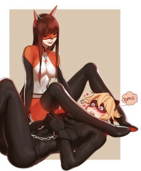  1boy 1girl :d aconitea adrien_agreste animal_ears bad_id bad_pixiv_id bdsm black_bodysuit blonde_hair blue_eyes bodysuit bondage boots bound breasts brown_eyes brown_hair chain chat_noir cuffs domino_mask femdom fox_ears girl_on_top handcuffs heart heart-shaped_pupils high_heels highres jewelry lila_rossi long_hair lying mask miraculous_ladybug necklace on_back open_mouth short_hair sidelocks sitting smile sound_effects speech_bubble symbol-shaped_pupils very_long_hair volpina  rating:Questionable score:106 user:spiderfan
