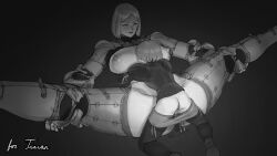  absurdres armor breasts female_knight hetero highres knight large_breasts looking_down medieval medieval_clothing medium_hair monochrome nipples sex short_hair shota size_difference spread_legs thighs v_legs wass_nonnam  rating:Explicit score:122 user:Naball_47
