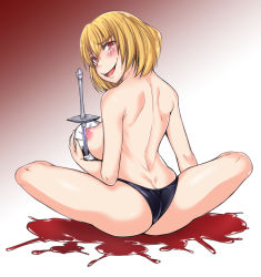 1girl ass blonde_hair blood blush breasts butt_crack clementine_(overlord) evil_smile highres nipples overlord_(maruyama) panties red_eyes short_hair sitting skull smile sword tagme tarakan topless underwear weapon rating:Explicit score:39 user:Tsukasa47