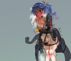  1girl 20mm_grenade 20x30mm_grenade 20x30mm_lv_p_k168 ammunition bad_id bad_pixiv_id blue_hair blush cannon_cartridge choker coat dummy_round explosive girls&#039;_frontline gradient_hair grenade grenade_cartridge grin k11_(girls&#039;_frontline) large-caliber_cartridge long_hair multicolored_hair purple_eyes purple_hair see-through see-through_shirt sheep_(yangdor) short_shorts shorts side_ponytail smile solo steaming_body subsonic_ammunition sweat nervous_sweating 