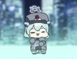 1girl animal_ears animated blue_archive blurry blurry_background building chibi dancing flask gloves grey_headwear halo holding holding_flask night open_mouth outdoors sechi_(sechihyeo) shigure_(blue_archive) smile sound tagme tail video weasel_girl  rating:General score:21 user:Olv