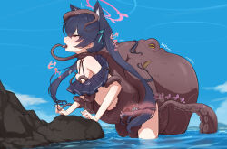 1girl animal_ear_fluff animal_ears bent_over bestiality bikini black_bikini black_hair blue_archive blue_sky blush breasts breasts_out cat_ears commentary_request cum cum_in_pussy day ejaculation extra_ears frilled_bikini frills from_side haizuru halo highres internal_cumshot interspecies long_hair mouth_insertion octopus off-shoulder_bikini off_shoulder official_alternate_costume rape red_eyes restrained rock serika_(blue_archive) serika_(swimsuit)_(blue_archive) sex sex_from_behind sky slime_(substance) small_breasts standing swimsuit tentacle_sex tentacles tongue tongue_grab tongue_out twintails vaginal wading water x-ray  rating:Explicit score:101 user:danbooru