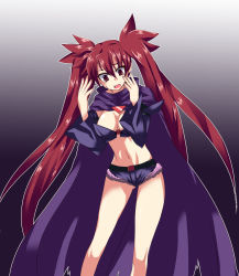  aq_interactive arcana_heart arcana_heart_3 artist_request atlus breasts cape cleavage examu highres red_hair scharlachrot tears twintails  rating:Sensitive score:17 user:Furio