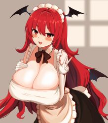  1girl absurdres blush breasts cleavage gloves highres huge_breasts koakuma ody_kishi red_eyes red_hair solo tagme touhou  rating:Sensitive score:13 user:selfhaterocks