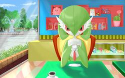  artist_request cafe character_doll clefairy creatures_(company) cup game_freak gardevoir gen_1_pokemon gen_3_pokemon green_hair nintendo pokemon pokemon_(creature) red_eyes table teacup  rating:General score:4 user:dude17943