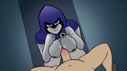 1girl animated animated_gif breasts cape cloak grey_skin hood large_breasts nipples paizuri penis pov raven_(dc) tagme teen_titans uncensored rating:Explicit score:9 user:Anon_Perv
