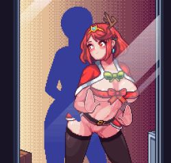  2girls against_glass animated animated_gif antlers belt belt_buckle blush bow breasts buckle cape cum cum_in_pussy depmin earrings facing_viewer futa_with_female futanari grinding horns jewelry large_breasts leggings looping_animation multiple_girls pixel_art pyra_(xenoblade) red_hair ribbon sex sex_from_behind silhouette standing standing_sex stomach_bulge vaginal window  rating:Explicit score:138 user:Oct92