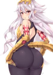 1girl ass ass_focus ass_grab ass_support backless_outfit bare_shoulders blush breasts from_behind gauntlets granblue_fantasy highres huge_ass kuavera long_hair looking_at_viewer looking_back medium_breasts medusa_(shingeki_no_bahamut) parted_lips raised_eyebrows red_eyes sidelocks signature simple_background skin_tight small_breasts solo thick_thighs thighs very_long_hair white_background wide_hips rating:Sensitive score:159 user:danbooru