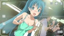  00s 1girl animated animated_gif blue_hair blush breasts cleavage downblouse extended_downblouse flashing hatsune_miku large_breasts looking_at_viewer lowres nipples no_bra recording shiika_sadamasa solo_focus twintails vocaloid  rating:Questionable score:223 user:bloke42
