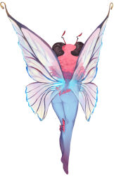  1girl absurdres antennae arthropod_girl ass blue_skin butterfly_wings colored_skin fairy fairy_wings floating from_behind hair_ornament highres insect_wings long_hair monster_girl multicolored_skin nude original pink_fur pink_hair pink_skin sora_sakura thick_thighs thighs two-tone_skin white_background wings  rating:Sensitive score:7 user:danbooru