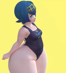  1girl 3d blue_eyes blue_hair blush creatures_(company) game_freak lana_(pokemon) nintendo pokemon pokemon_sm smile swimsuit thick_thighs thighs tongue tongue_out usukeninja wide_hips  rating:Questionable score:4 user:CovArd
