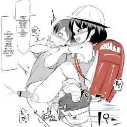 1boy 1girl anal backpack bag bare_legs black_hair blush brown_hair censored child_on_child cum ejaculating_while_penetrated ejaculation english_text femdom futa_with_male futanari greyscale half-closed_eyes hard-translated hat highres loli makin_tama monochrome open_mouth pegging penis randoseru rape sex sex_from_behind sex_toy shirt short_hair shota small_penis standing standing_sex sweat sweatdrop teeth testicles third-party_edit tongue twintails white_background rating:Explicit score:1124 user:Syisyou