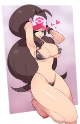  aged_up antenna_hair bad_anatomy bikini blue_eyes breasts cleavage creatures_(company) female_pubic_hair game_freak half-closed_eyes hat highleg highleg_bikini highres hilda_(pokemon) large_breasts long_hair micro_bikini nac000 navel nintendo open_mouth pokemon pubic_hair smile solo standing standing_on_one_leg stomach swimsuit very_long_hair wide_hips  rating:Questionable score:62 user:hlfl
