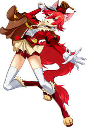  1girl :d animal_ear_fluff animal_ears arm_up bike_shorts boots brown_cape cape cure_chocolat dog_ears dog_girl dog_tail earrings full_body fur-trimmed_boots fur_trim gloves hair_between_eyes jacket jewelry kenjou_akira kirakira_precure_a_la_mode knee_boots long_sleeves looking_at_viewer miniskirt open_mouth outstretched_arm outstretched_hand pleated_skirt precure red_eyes red_footwear red_hair red_jacket red_shorts rick.black short_hair short_shorts shorts shorts_under_skirt simple_background skirt smile solo tail thighhighs white_background white_gloves white_thighhighs zettai_ryouiki 