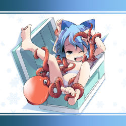 1girl barefoot bestiality blue_bow blue_eyes blue_hair bow cirno embodiment_of_scarlet_devil feet flat_chest hair_bow ham_(points) loli matching_hair/eyes nude octopus pussy short_hair solo tears tentacle_sex tentacles toes touhou vaginal wince wings rating:Explicit score:84 user:danbooru