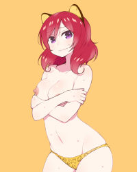  10s 1girl animal_ears animal_print bikini blush breasts cat_ears chan_co cleavage crossed_arms embarrassed leopard_print looking_at_viewer love_live! love_live!_school_idol_festival love_live!_school_idol_project nipples nishikino_maki nude_filter purple_eyes red_hair revision short_hair solo sweat swimsuit third-party_edit topless  rating:Questionable score:38 user:Kotsu