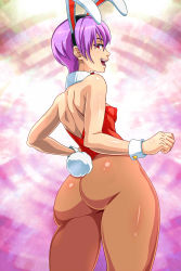  1girl absurdres animal_ears ass bow bowtie breasts fake_animal_ears highres leotard lilith_aensland looking_back pantyhose playboy_bunny purple_hair rabbit_ears rabbit_tail red_eyes red_leotard sano_br small_breasts tail vampire_(game) wrist_cuffs  rating:Questionable score:76 user:Megawolfie94