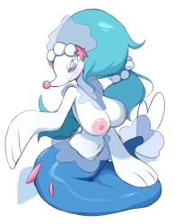  1girl blue_eyes blue_hair breasts creatures_(company) furry game_freak gen_7_pokemon highres large_breasts lightsource looking_at_viewer nintendo no_bra pokemon primarina simple_background solo 