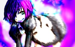  all_fours futaba_channel green_eyes maid nijiura_maids purple_hair smile yakui  rating:Sensitive score:7 user:Fangskull