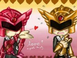  1boy 1girl armor blush fighter_(kid_icarus) heart hetero kid_icarus kiss lowres nintendo open_mouth signature surprised 